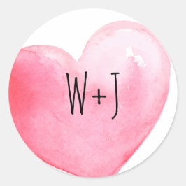 ピンク色ハートモノグラム結婚ズ ラウンドシール