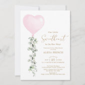 ピンク色バルーンユーカリプトゥススウィーテアールベビーシャワー 招待状 (正面)