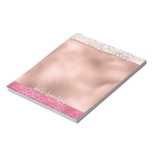 ピンク色ヒョウグラデーションプリントパーソナライズされた ノートパッド (回転)