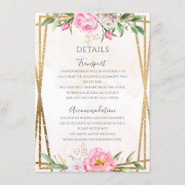 ピンク色フローラ幾何結婚詳細 エンクロージャーカード