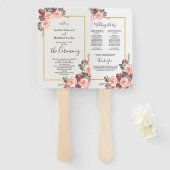 ピンク色フローラ結婚式プログラム ハンドファン (正面&裏面)