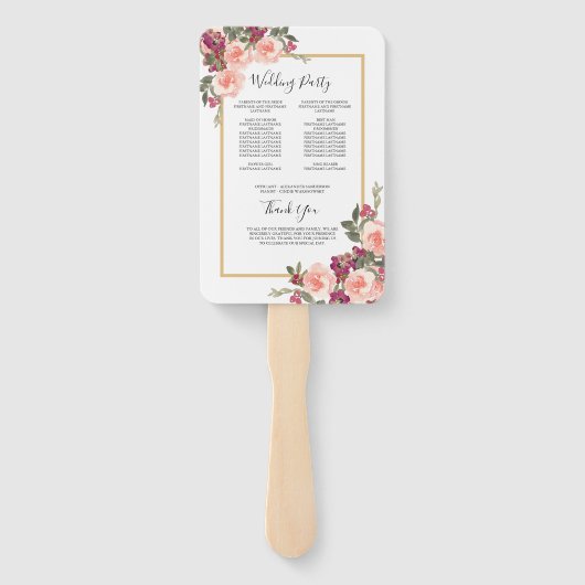 ピンク色フローラ結婚式プログラム ハンドファン (裏面)