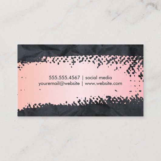 ピンク色ブラシ |くしゃくしゃに黒いテクスチャ 名刺 (裏面)