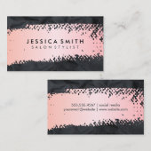 ピンク色ブラシ |くしゃくしゃに黒いテクスチャ 名刺 (正面/裏面)