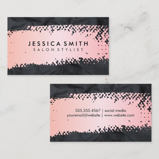 ピンク色ブラシ |くしゃくしゃに黒いテクスチャ 名刺 (正面/裏面)