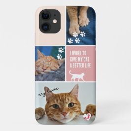 ピンク色ブロック猫フォトコラージュモノグラムペット iPhone 11 ケース