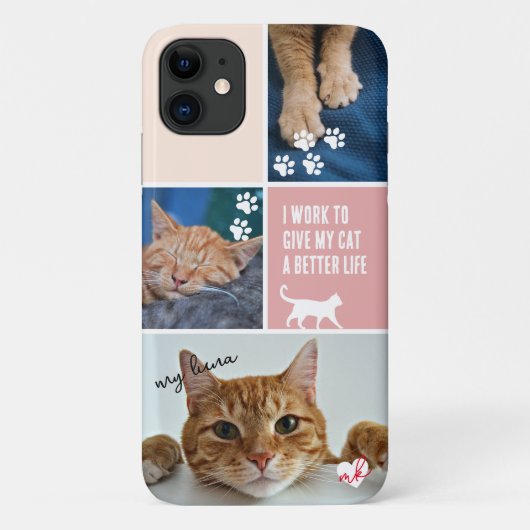 ピンク色ブロック猫フォトコラージュモノグラムペット Case-Mate iPhoneケース (裏面)