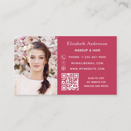 ピンク色マゼンタの写真qrコードエレガント 名刺 (裏面)