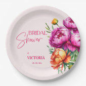 ピンク色マゼンタピーチ牡丹エレガントブライダルシャワー ペーパープレート (正面)