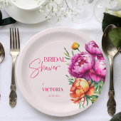 ピンク色マゼンタピーチ牡丹エレガントブライダルシャワー ペーパープレート