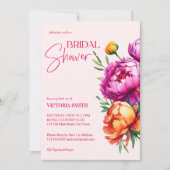 ピンク色マゼンタピーチ牡丹エレガントブライダルシャワー 招待状 (正面)