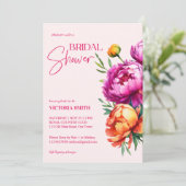 ピンク色マゼンタピーチ牡丹エレガントブライダルシャワー 招待状 (スタンド正面)
