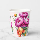 ピンク色マゼンタピーチ牡丹エレガントブライダルシャワー 紙コップ (裏面)