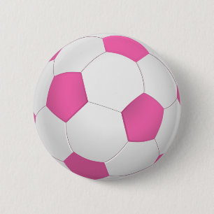 ピンク色モダンのサッカーボール 缶バッジ