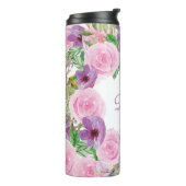 ピンク色モダンの水彩フローラパーソナライズされた  タンブラー (回転左)