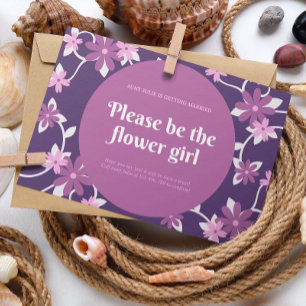 ピンク色図解入りの、写真付きの紫の花の女の結婚子のカード 招待状