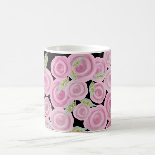 ピンク色彩の鮮やかバラ コーヒーマグカップ (中央)