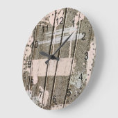 ピンク色彩の鮮やかフェイクウッド ラージ壁時計 (傾斜)