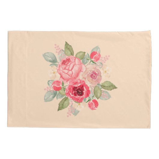 ピンク色彩の鮮やかローズブーケ 枕カバー (裏面)