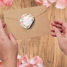 ピンク色彩の鮮やかヴィンテージバラ- Happy Mother's Day ラウンドシール