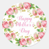 ピンク色彩の鮮やかヴィンテージバラ- Happy Mother's Day ラウンドシール (正面)