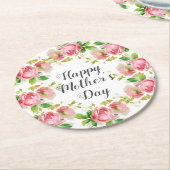 ピンク色彩の鮮やかヴィンテージバラ- Happy Mother's Day ラウンドペーパーコースター (アングル)