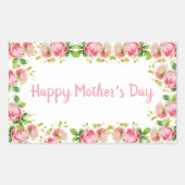 ピンク色彩の鮮やかヴィンテージバラ- Happy Mother's Day 長方形シール (正面)
