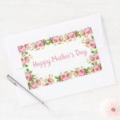 ピンク色彩の鮮やかヴィンテージバラ- Happy Mother's Day 長方形シール (封筒)
