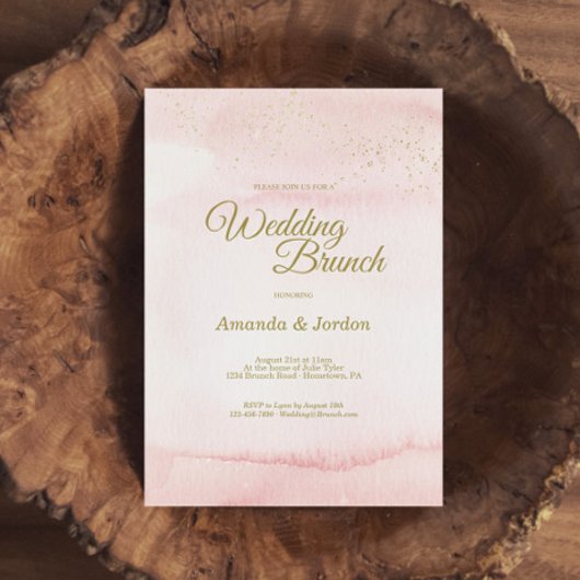 ピンク色金ゴールド結婚型ブランチ 招待状