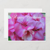 ピンク花の写真誕生日カード (正面/裏面)