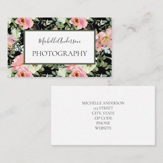 ピンク花の写真 名刺 (正面/裏面)