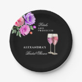 ピンク花びらとプロセッコピーニーブライダルシャワー ペーパープレート (正面)