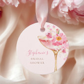 ピンク花びらとプロセッコフローラブライダルシャワー フェイバータグ