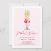 ピンク花びらとプロセッコフローラブライダルシャワー 招待状 (正面)