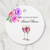 ピンク花びらとプロセッコブライダルシャワーありがとう フェイバータグ (正面)