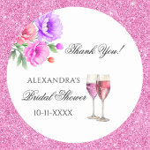 ピンク花びらとプロセッコブライダルシャワーありがとう ラウンドシール