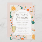 ピンク花びらとプロセッコブライダルシャワーパーティー 招待状 (正面/裏面)