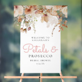 ピンク花びらとプロセッコブライダルシャワー アクリルサイン (ニュートラル)