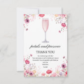 ピンク花びらとプロセッコブライダルシャワー サンキューカード (正面)