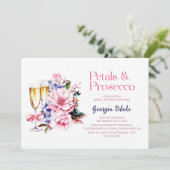 ピンク花びらとプロセッコブライダルシャワー 招待状 (スタンド正面)