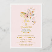 ピンク花びらとプロセッコブライダルシャワー 箔招待状 (正面)