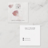 ピンク花びら手作り紙スタッドイヤリングディスプレイ スクエア名刺 (正面/裏面)