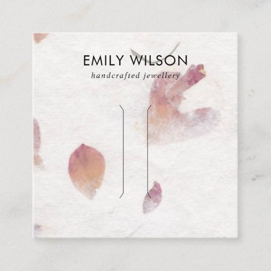 ピンク花びら手作り紙ヘアクリップ表示カード スクエア名刺 (正面)