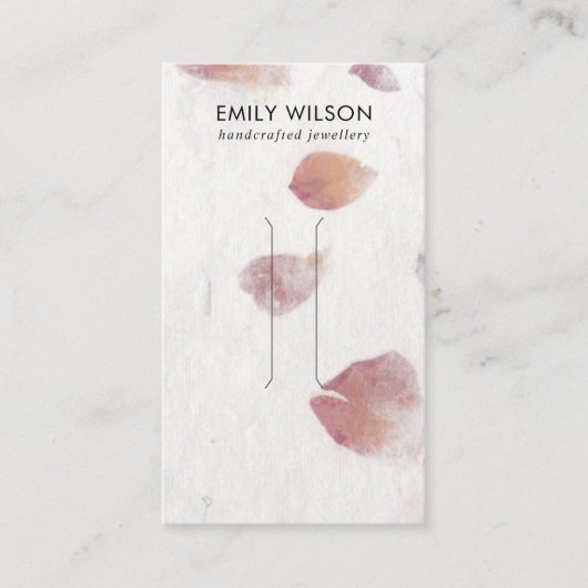 ピンク花びら手作り紙ヘアクリップ表示カード 名刺 (正面)