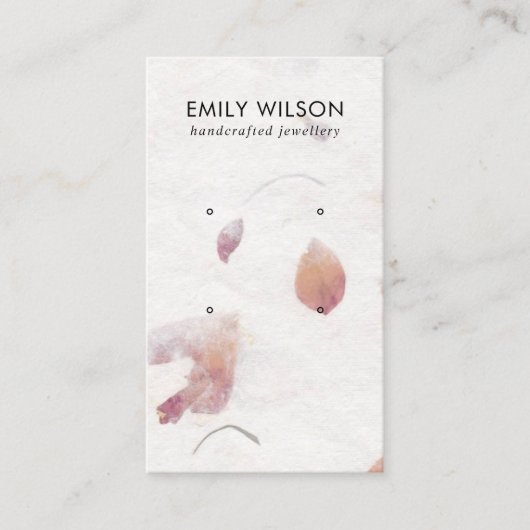 ピンク花びら手作り紙2スタッドイヤリングディスプレイ 名刺 (正面)