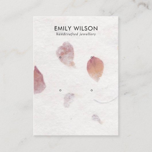 ピンク花びら手作り紙2スタッドイヤリングディスプレイC 名刺 (正面)