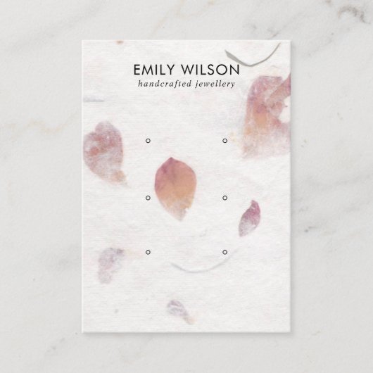 ピンク花びら手作り紙3スタッドイヤリングディスプレイ 名刺 (正面)