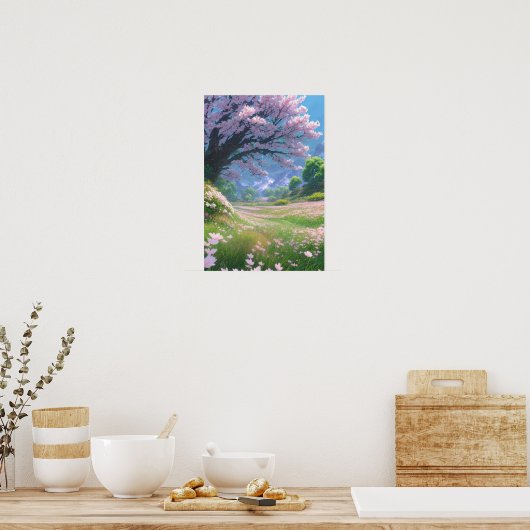 ピンク花びら春 ポスター (キッチン)