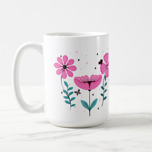 ピンク花びら コーヒーマグカップ (左)