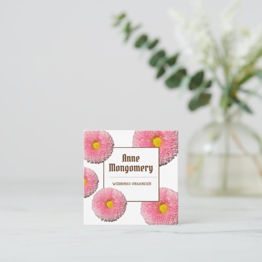 ピンク花ズスクエアビジネスカード スクエア名刺 (スタンド正面)